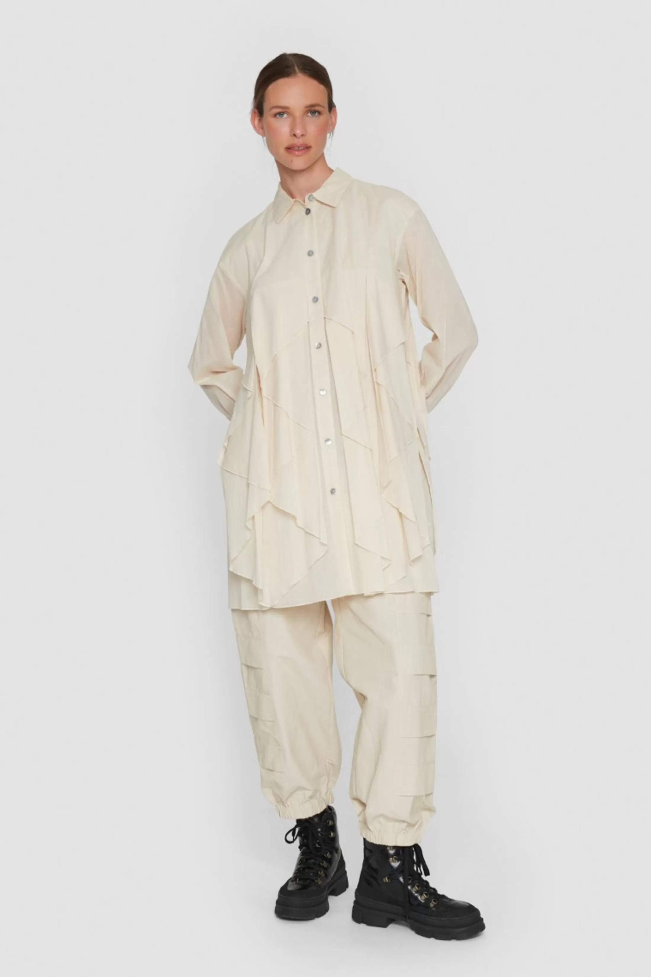 Kjoler<BITTE KAI RAND Washi Voile Origami Skjorte Black | Ivory | Toffee